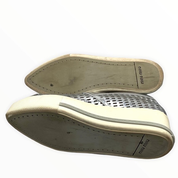 Miu Miu Silver Perforated Leather Metal Cap Toe Platform Sneakers - Picture 6 of 6